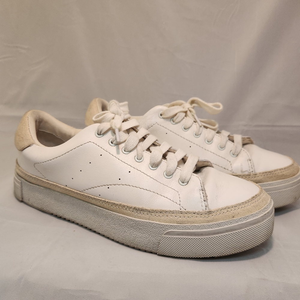 ALLSAINTS Women's Trish Platfot. Leather Sneaker in Chalk White Size 39/8.5